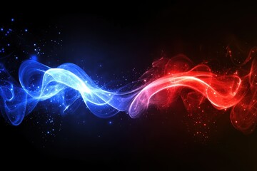 Poster - Abstract design featuring intertwined blue and red smoke swirling on a dark background, Abstract blue and red smoke on a dark background