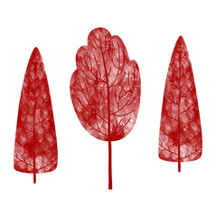 Poster - Crimson Arboreal Trio A Set of Vivid Red Tree Illustrations for Bold Design Projects and Eye Catching Artworks with a Striking Palette