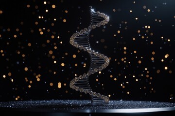 Fototapete - Exploring the intricate structure of DNA amidst data processing on a dark background, dna strand and data processing on black background