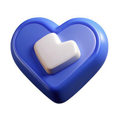 Poster - 3d render of a blue heart with a white like icon isolated on transparent background
