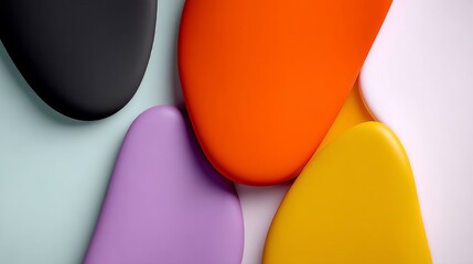 Poster - Colorful abstract image of four different colored shapes. The shapes are orange, yellow, purple, and black. The image has a playful and vibrant mood, with the colors