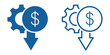 © Tracker - Dollar rate decrease vector line icon. Money symbol with down arrow. Lower cost icon. Financial crisis vector icon, Lower cost icon, Business lost crisis decrease vector illustration. Dollar down icon