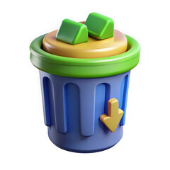 Poster - Cartoon 3d trash can icon with download arrow isolated on transparent background