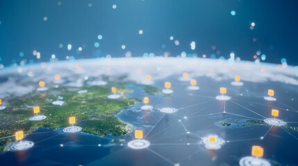 Poster - Global Connectivity: A mesmerizing visualization of the world, interlaced with interconnected nodes, symbolizing the intricate network of data transfer and communication.