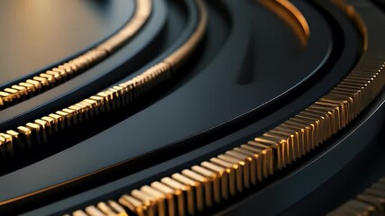 Poster - Abstract Metallic Golden Pattern on Black Surface with Curving Lines Design