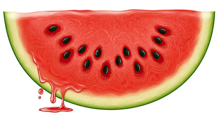 Poster - Juicy and refreshing watermelon slice with dripping juice illustration on black background