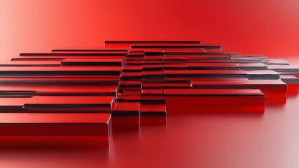 Poster - Abstract 3D Geometric Design with Metallic Rectangles on a Shiny Red Background