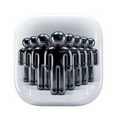Aufkleber - Glossy Black 3 D Render of a Group of Simple Human Figures Arranged in a Row Inside a White Square Icon isolated on a transparent background