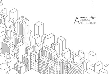 Aufkleber - 3D illustration of imaginative abstract urban architecture in linear perspective.
