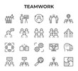 © Ydzv Dsgn - Teamwork Vector Icon Set - Team, presentation, user profile, high five, group settings, speech bubble, multiple users, group of people, growth arrows, collaboration, fist bump, gears, network Editable