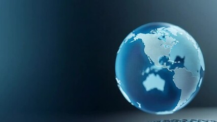 Poster - World Globe: A transparent globe, illuminated in cool blue tones, showcases the intricate details of the continents, emphasizing our interconnected world.
