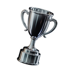 Aufkleber - Tilted Ultra Glossy Silver Trophy Cup with Two Handles on a Black Background 3 D Render isolated on a transparent background