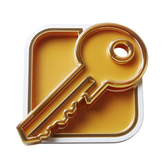 Aufkleber - Golden 3 D Key Icon on Amber Square Background Isolated on a transparent background image