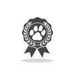 Pet paw award ribbon icon with shadow