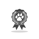 Pet paw award ribbon icon with shadow Pet paw award ribbon icon with shadow