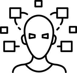 Poster - Person outline with connected squares, representing ideas, brainstorming, or mind mapping, symbolizing creativity, innovation, and mental process in minimalistic style