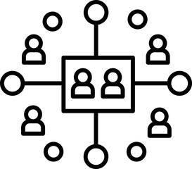 Poster - Network of people connected by lines and circles, representing teamwork, collaboration, and social connection in business or community setting. Simple black outline style