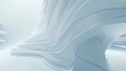 Poster - Abstract Pale Blue Curves and Layers on White Smooth Three Dimensional Surface