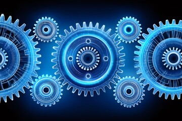 Aufkleber - Gears rotating and connecting, representing teamwork and engineering precision