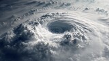 Aerial view of giant eye in powerful hurricane center, perfect for digital backgrounds, website designs, and social media marketing campaigns.