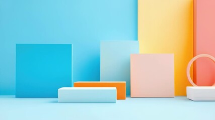 Poster - Minimalist Abstract Geometric Composition Featuring Pastel Colored Blocks