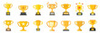© Lysenko.A - Trophy cup icon set collection in flat style. Award prize vector illustration on isolated background. Champion sports event sign business concept.