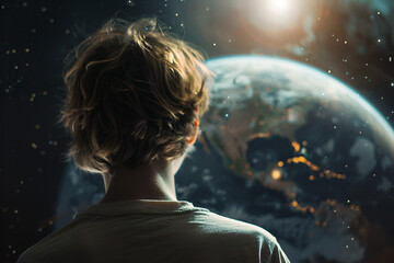 Poster - Person exploring fantastic landscape world ai generative