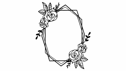 Poster - Geometric frame with roses and leaves in black and white for decorative design elements or invitations created with generated ai