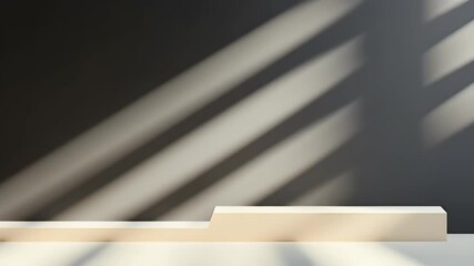 Poster - Beige Product Podium Stage with Geometric Shadows on Gray Background in Studio