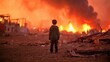 © Hmdx - Child in devastated landscape witnessing destruction and flames