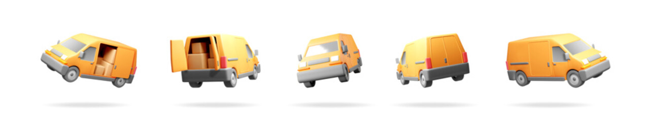 Poster - Delivery van 3d icon set. Mail express shipping service. Fast transportation symbol for web design, online store or mobile app.