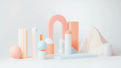 Poster - Geometric Pastel Shapes on White Surface Contemporary Art Still Life Design