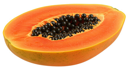 Poster - Freshly Cut Papaya Fruit Revealing Vibrant Orange Flesh and Black Seeds
