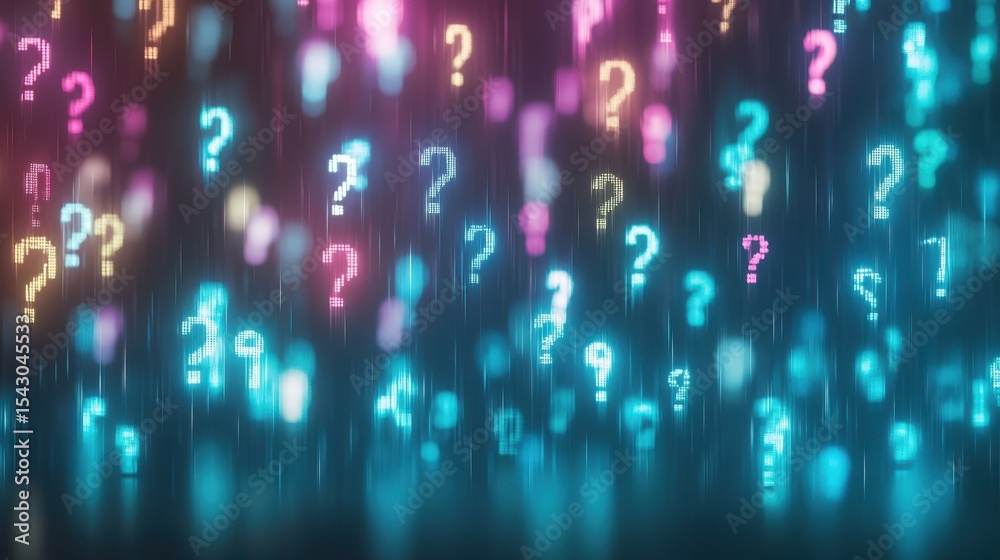 Question Everything Backdrop Falling Questions: A mesmerizing cascade of vibrant, glowing question ...