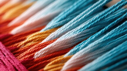 Poster - An artistic close-up of colorful threads arranged visually creates a vibrant tapestry of colors, symbolizing creativity, craftsmanship, and the art of sewing.