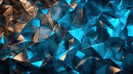 Poster - This captivating abstract image features a blend of shimmering blue and gold geometric shapes, creating a dynamic interplay of light and shadow for visual intrigue.