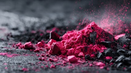 Poster - A captivating image of vibrant pink powder exploding against a dark textured background, conveying energy and dynamism, perfect for art and design inspirations.