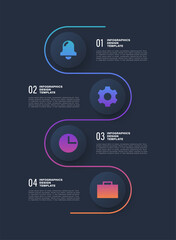 Poster - Neumorphism dark vertical infographic template. Four steps or processes with business icons and text