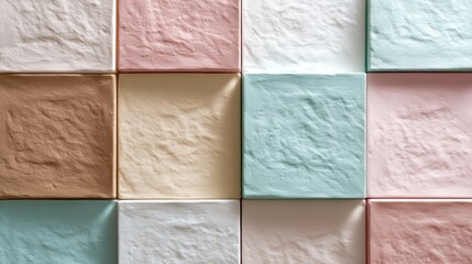 Poster - An artistic composition featuring various textured blocks in pleasing pastel colors, representing creativity, harmony, and modern design trends in contemporary art.