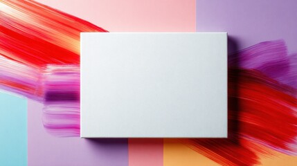 Poster - A blank canvas at the center of vibrant brush strokes in various colors, inviting artistic expression and creativity, symbolizing limitless possibilities for artistry and imagination.