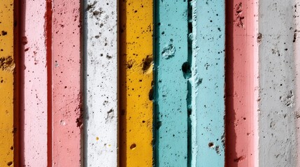 Poster - A vibrant and textured visual of a striped wall in multiple pastel colors, evoking a sense of playfulness and creativity, perfect for artistic backgrounds in modern design projects.