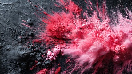 Poster - A stunning visual display of pink powder exploding against a dark surface, creating an energetic and dynamic composition full of motion and contrast.