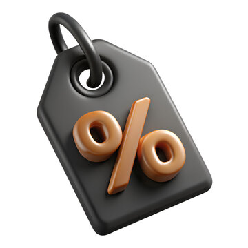 black price tag label with percentage 3d rendering