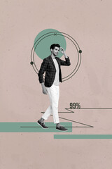Aufkleber - Vertical 3d art pop image collage of happy businesswoman businessman stand target loading percentage progress aim achievement