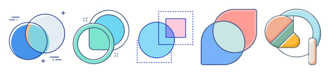 Poster - Colorful Geometric Shapes Demonstrating Overlap and Interaction with Dashed Lines
