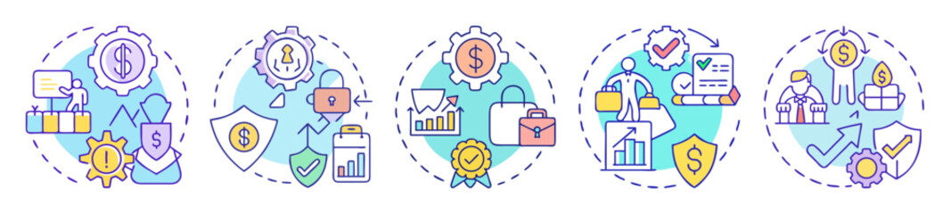 Poster - Diverse set of financial concept icons representing investment strategy and growth themes