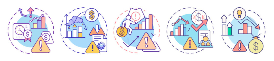 Poster - Various abstract financial risk assessment vector graphics illustrating diverse business challenges