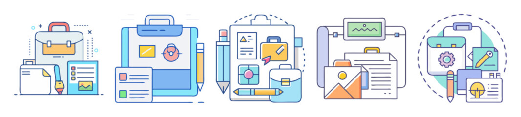 Aufkleber - Set of five colorful flat style document management and business icons