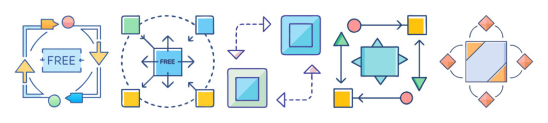 Poster - Abstract Diagram Demonstrating Business Processes, Free Exchange, and Interconnected Network Concepts