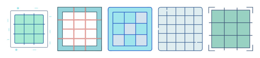 Poster - Different styles of square grid layouts depicted as various conceptual designs